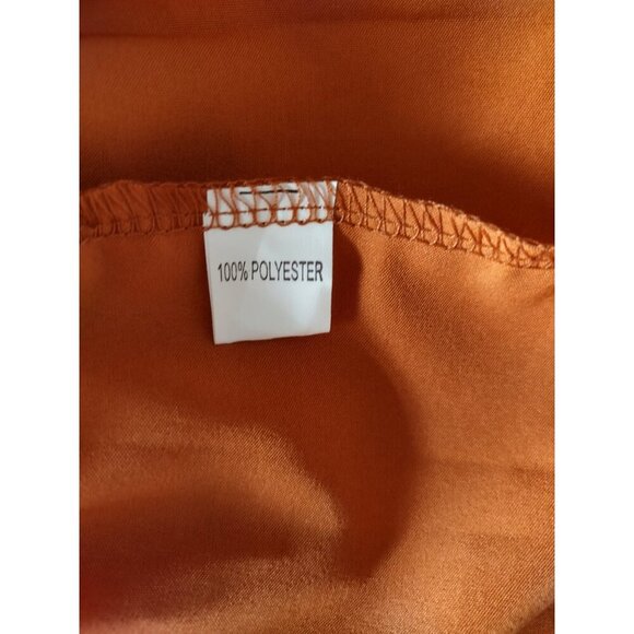 Long sleeve ruched dress in rust orange with ruffled hem, polyester. Size L NWT - Picture 5 of 10